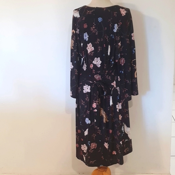 Zara | Kimono Sleeve Oriental Print Self-Tie Kaftan Dress | Approx Size 16/ US S - Picture 7 of 13